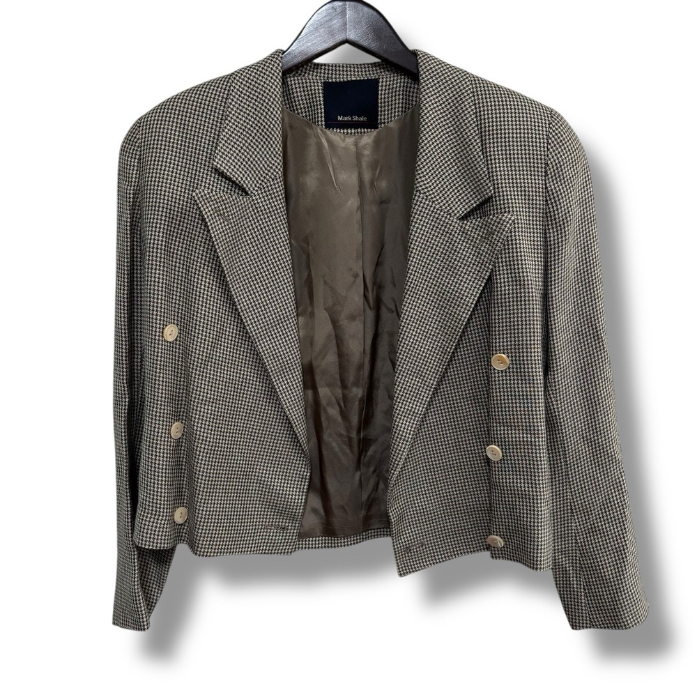 Mark Shale Women's Houndstooth Blazer Coat Beige Black Size 4